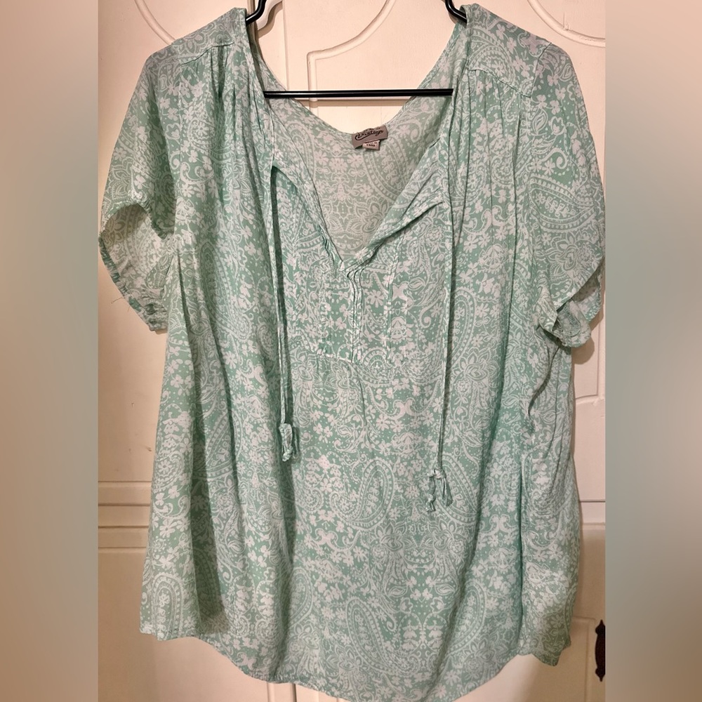 Como Vintage green and white tie top
